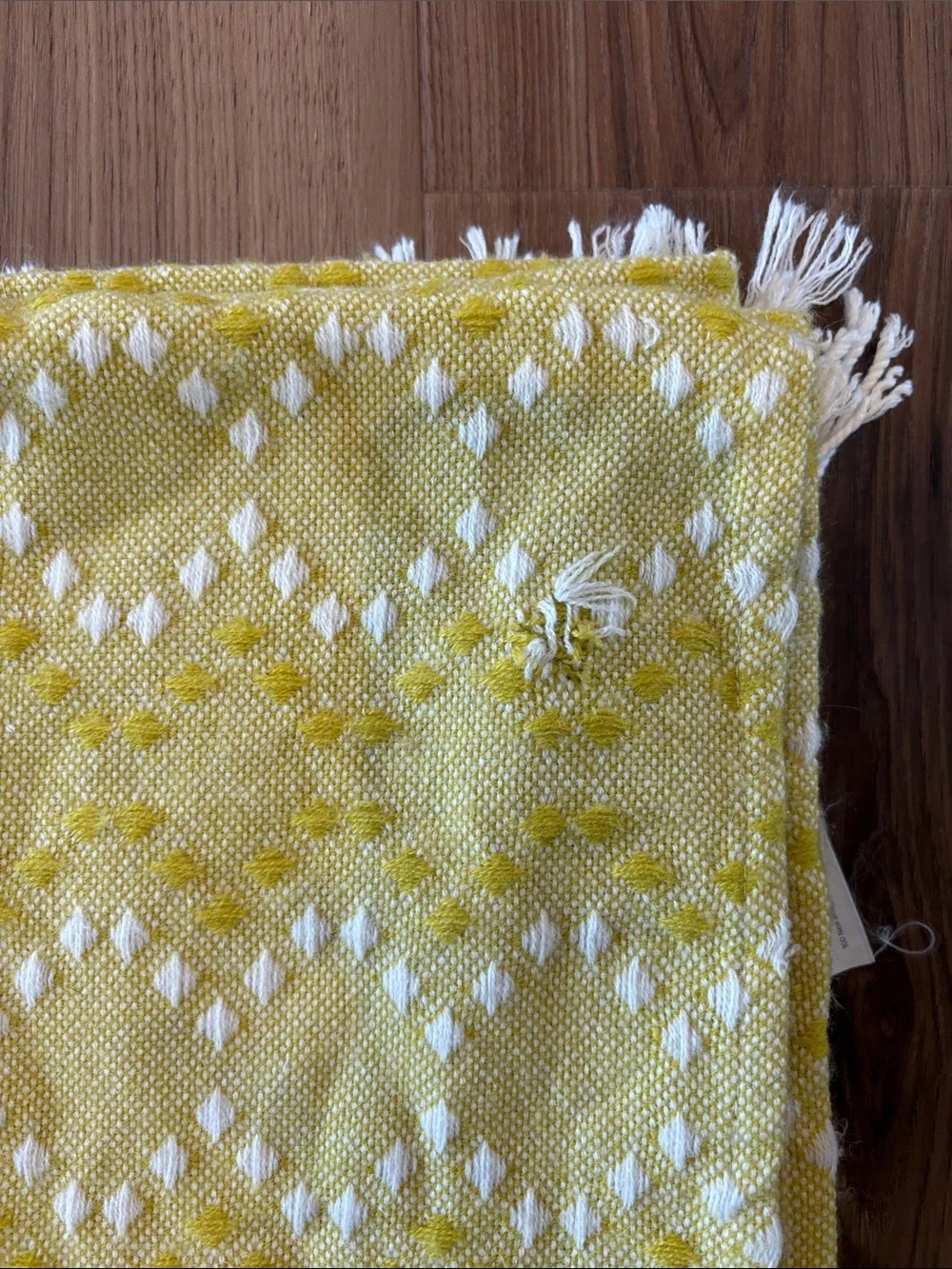 West Elm Geometric Textured Knit Fringe Throw Blanket Boho Yellow 44